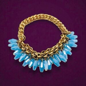 Flirty Vintage Stretch Bracelet With Iridescent Blue Bicone Dangling Beads EC